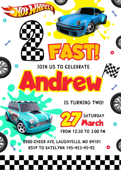 Hot Wheels Two Fast 2 Furious customizable invitation template | Share or Print | boy | HD350