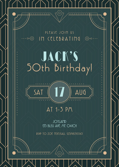 Great Gatsby customizable invite template | instant download | Share or Print | ZE641