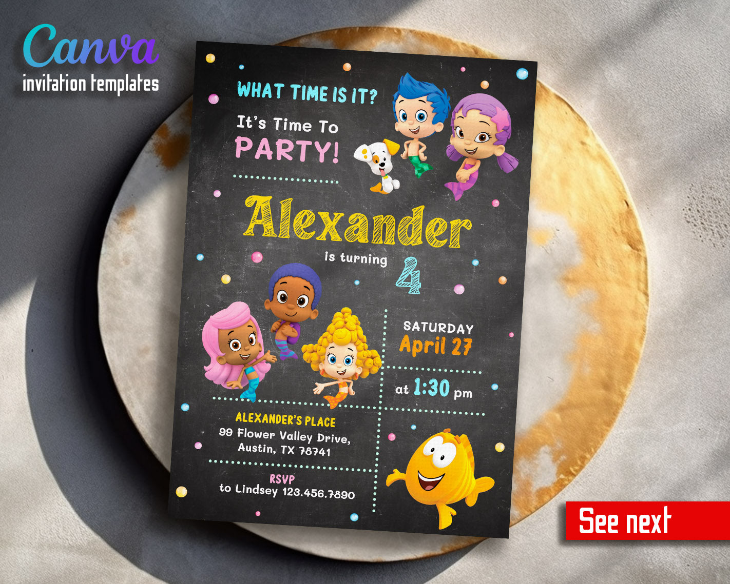 Bubble Guppies Molly Gil customizable invitation template | Share or Print | girl | DN758