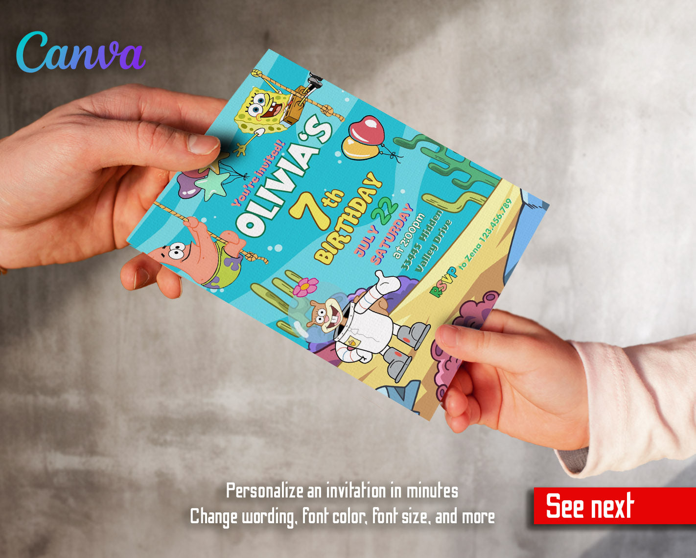 SpongeBob SquarePant customizable invitation template | Share or Print |  | HL323