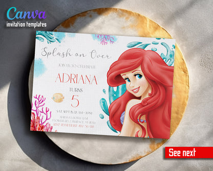 Ariel The Little Mermaid customizable invitation template | Share or Print | girl | FQ390