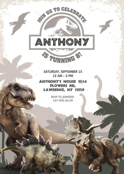 Jurassic World Dinosaur customizable invitation template | Share or Print |  | YL768