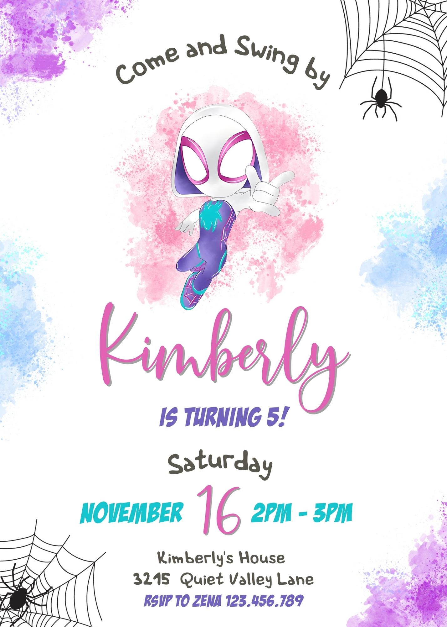 Spider Gwen Ghost Spidey  customizable invitation template | Share or Print | girl | GZ203