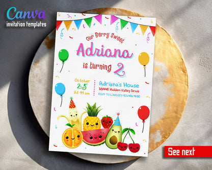 Hey Bear Sensory Dancing Fruits customizable invitation template | Share or Print |  | XU237