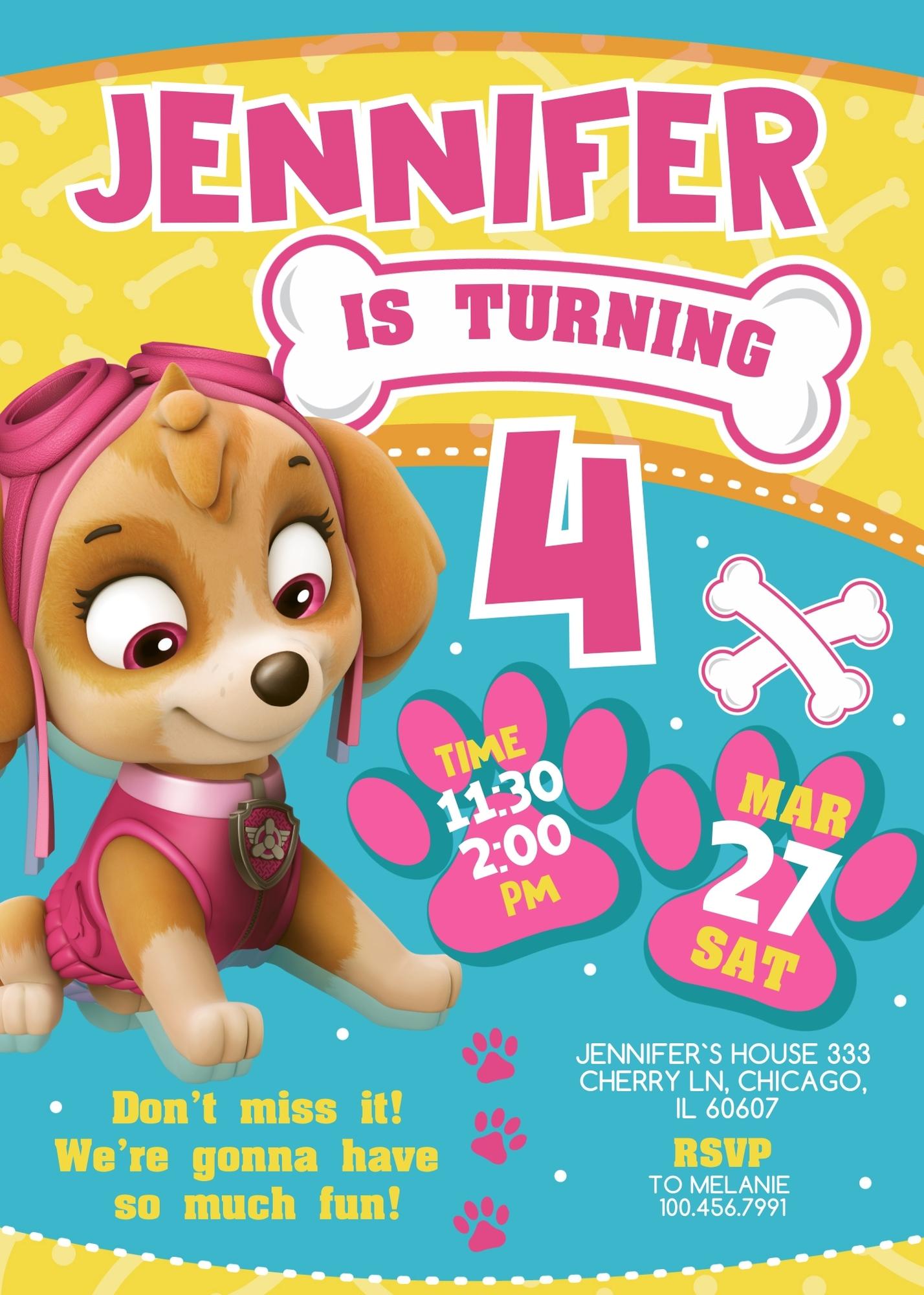 Paw Patrol customizable invite template girl | instant download | Share or Print | ER787