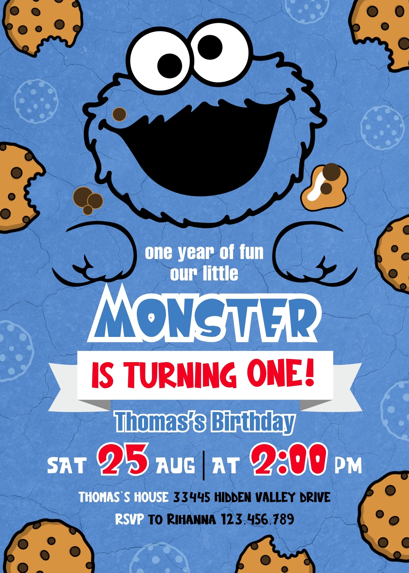 Sesame Street Cookie Monster customizable invitation template | Share or Print |  | QF417