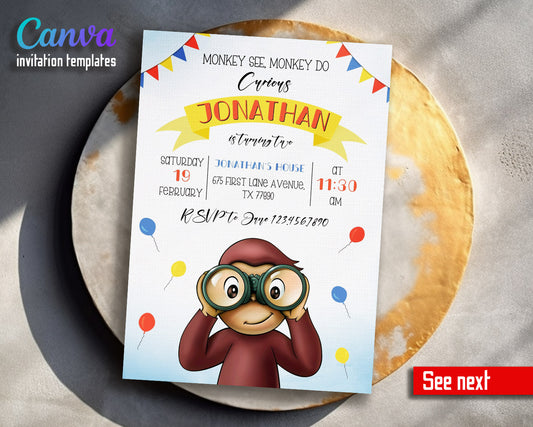 Curious George Monkey customizable invitation template | Share or Print |  | OE015