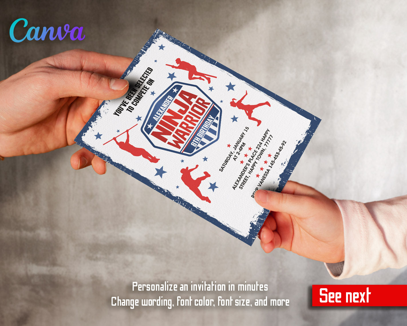 American Ninja Warrior customizable invitation template | Share or Print |  | BJ665