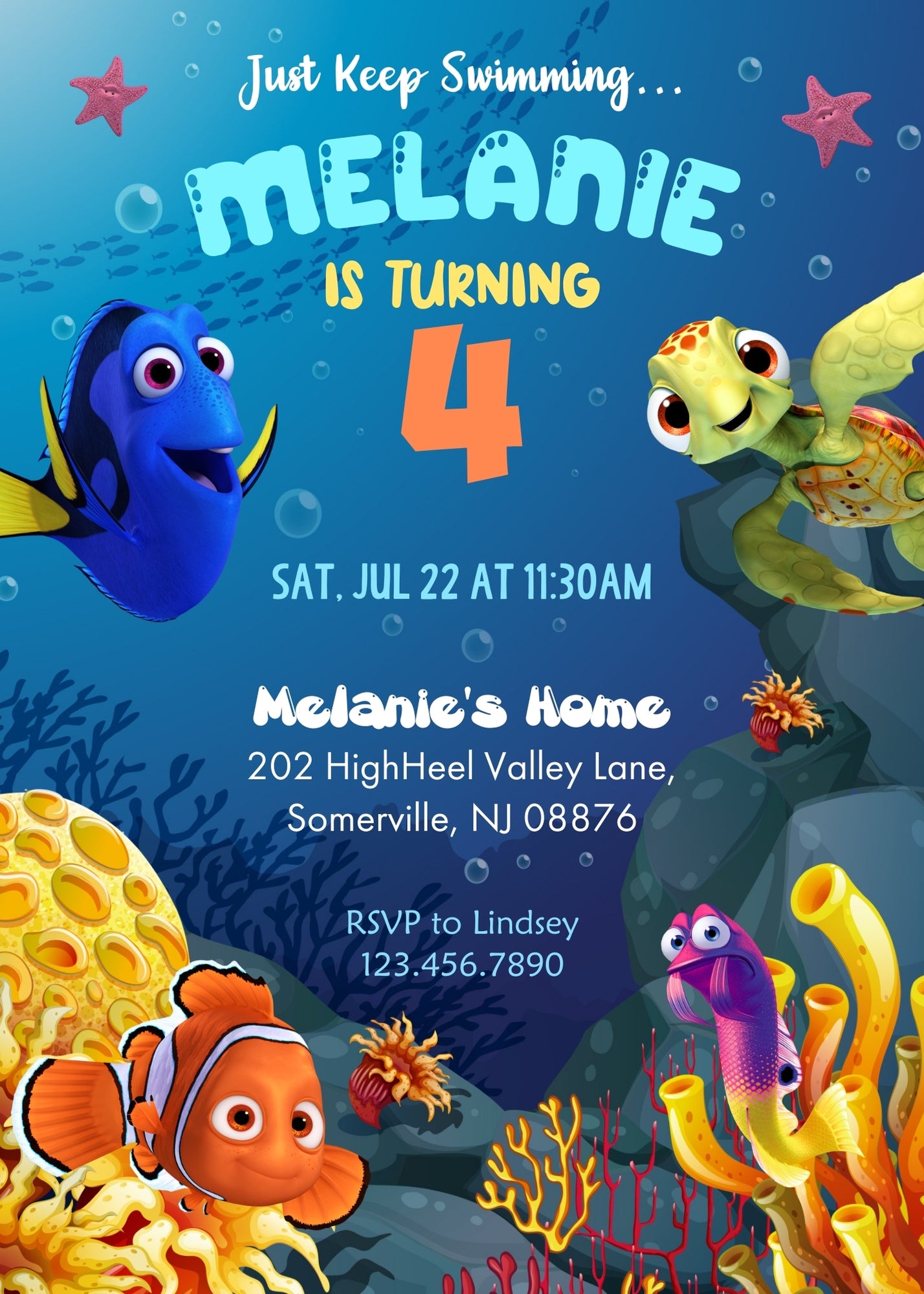 Finding Nemo customizable invitation template | Share or Print |  | BK779