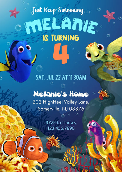 Finding Nemo customizable invitation template | Share or Print |  | BK779