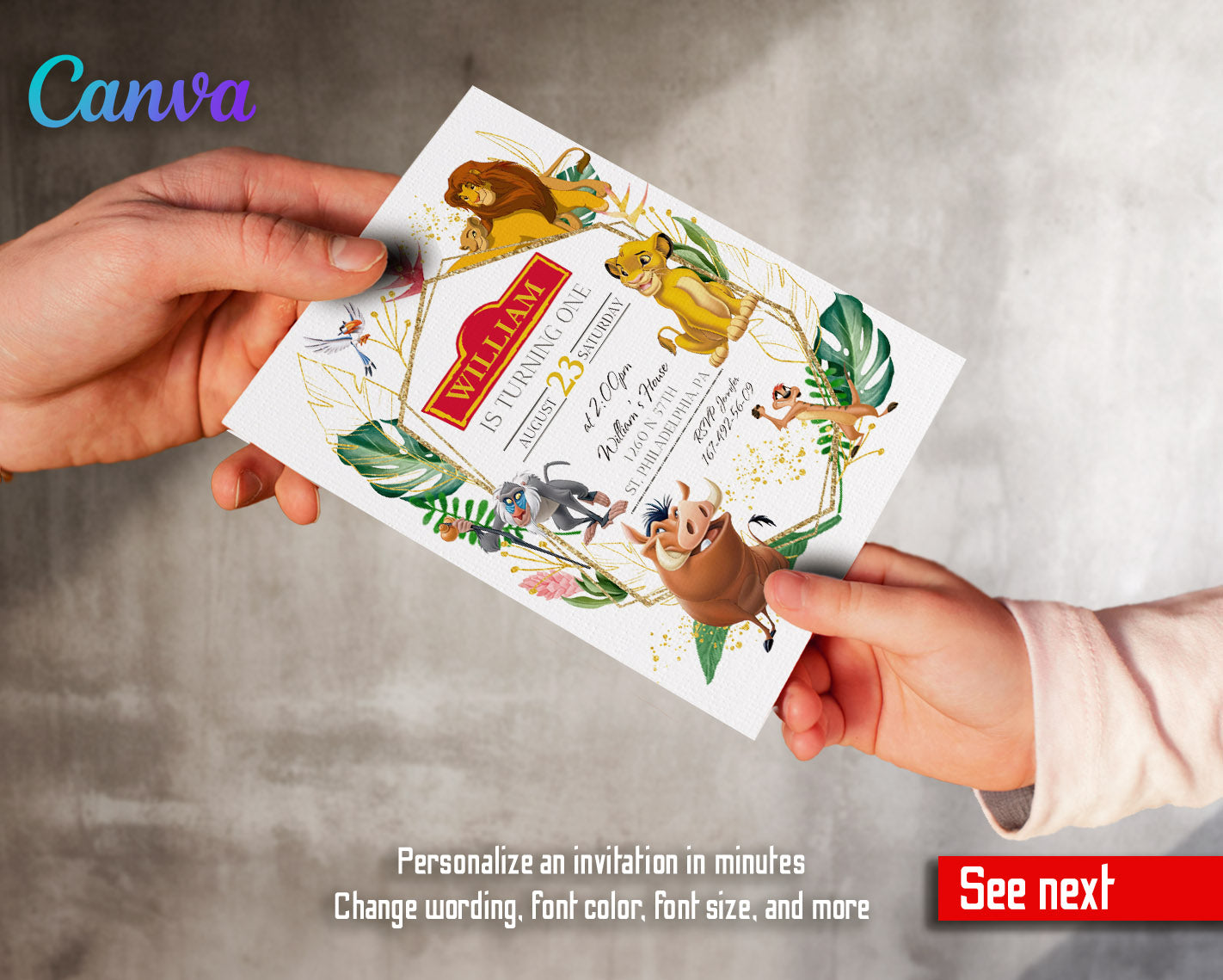 Lion King Simba customizable invitation template | Share or Print |  | MW155