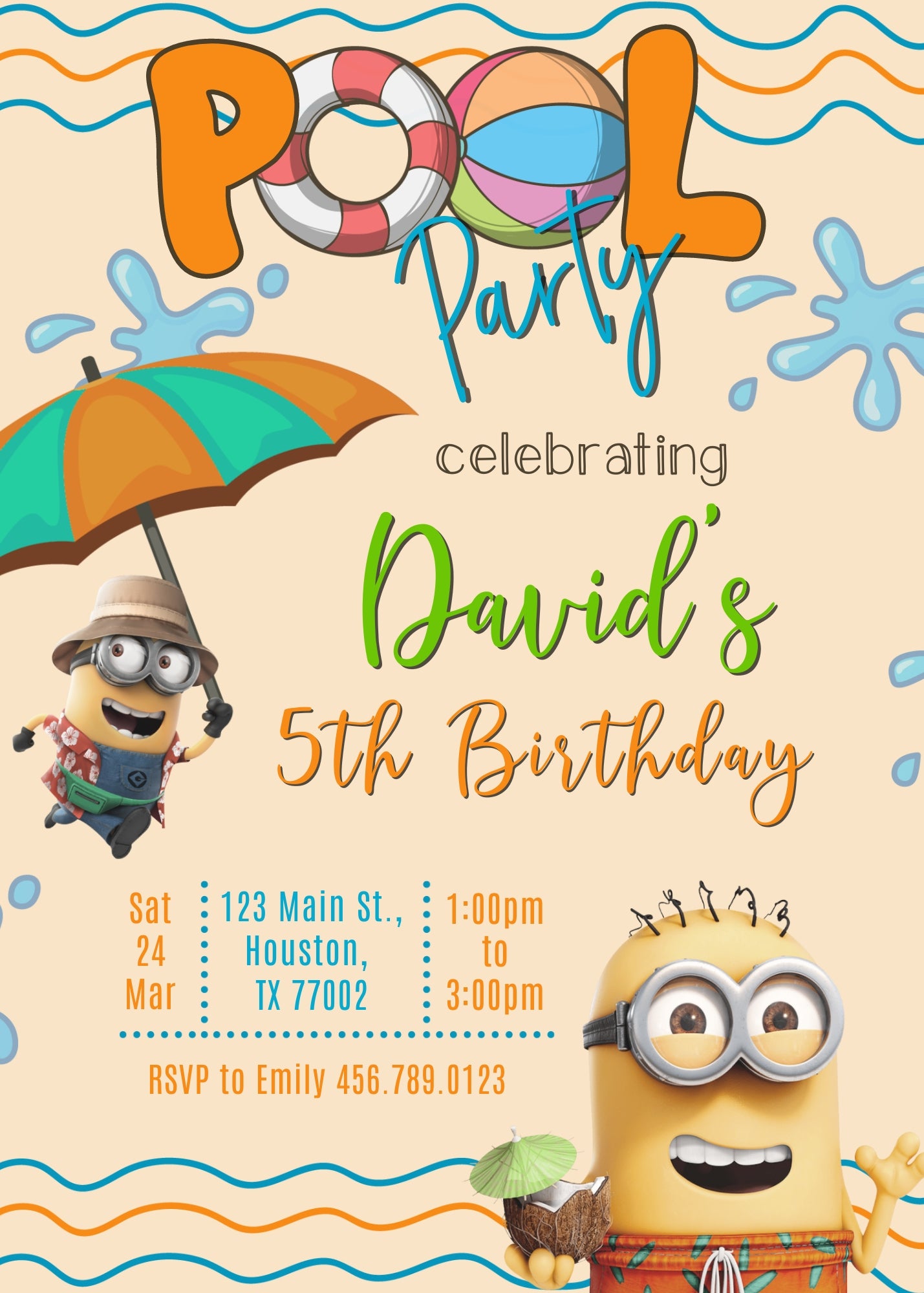 Minions Pool Party Despicable Me customizable invitation template | Share or Print | | GQ627