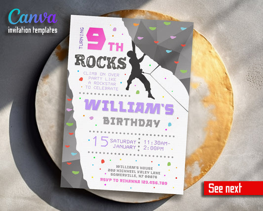 Rock Climbing  customizable invitation template | Share or Print |  | FG459