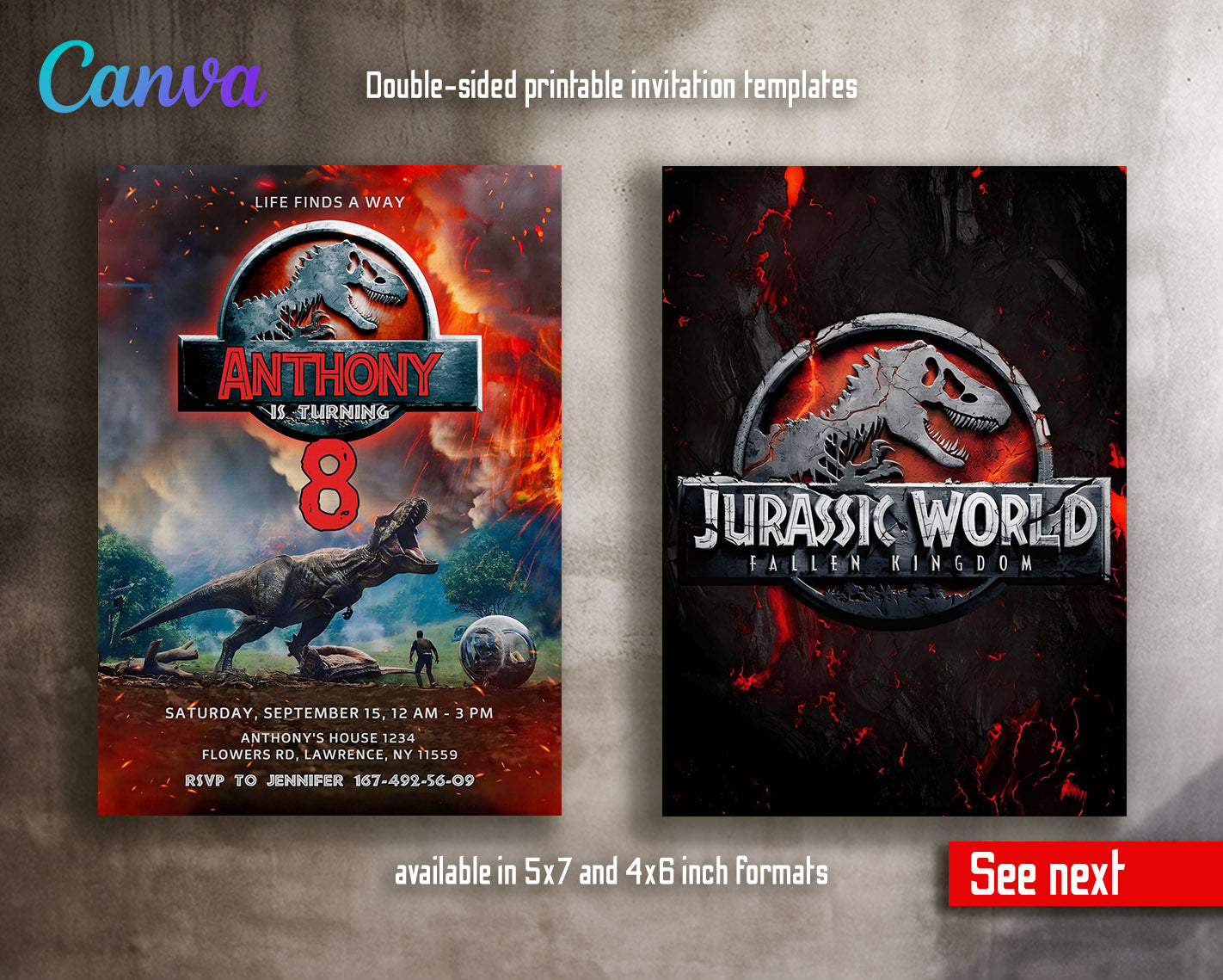 Jurassic World Dinosaur customizable invitation template | Share or Print |  | OD106