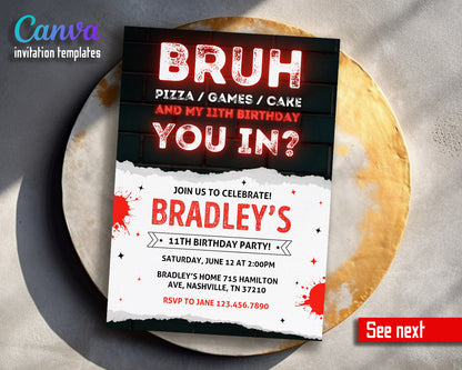 Bruh Gamer customizable invitation template | Share or Print | boy | JD141