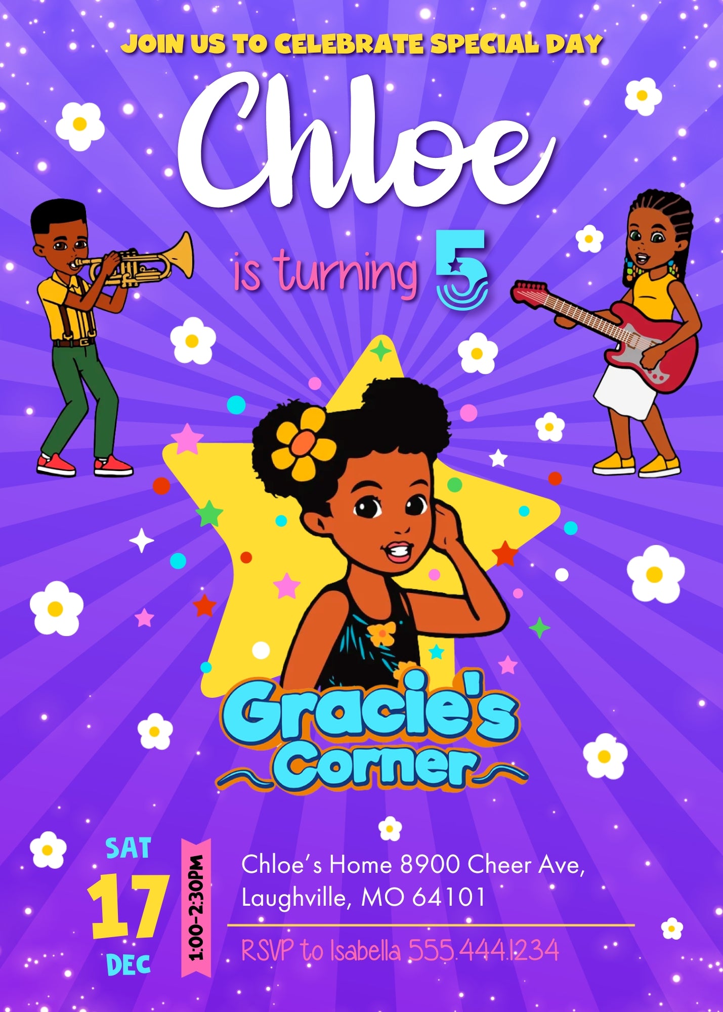 Gracie's Corner Music customizable invitation template | Share or Print | girl | XT026