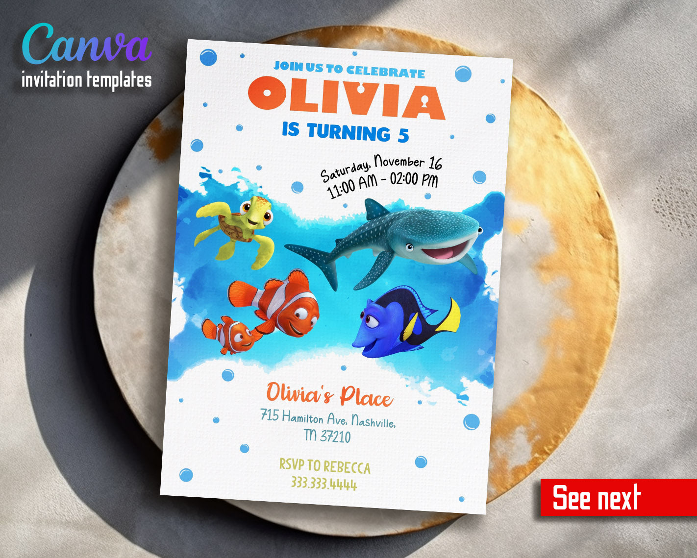 Finding Nemo customizable invitation template | Share or Print |  | TZ260