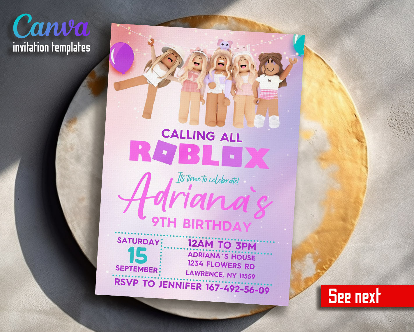 Roblox Gamer customizable invitation template | Share or Print | | EQ328