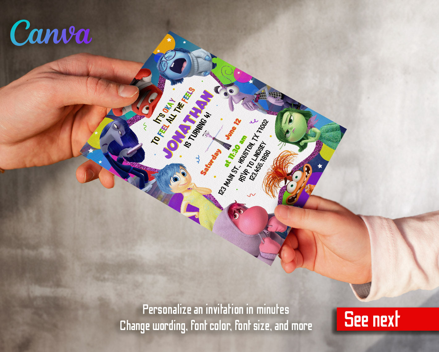 Inside Out 2 customizable invitation template | Share or Print |  | MI115