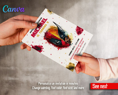 Deadpool Wolverine Marvel  customizable invitation template | Share or Print | boy | QE361