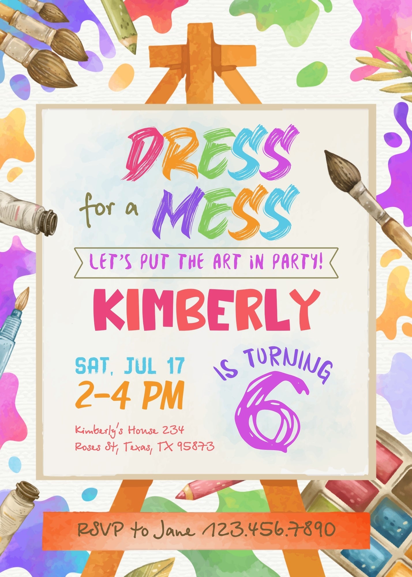 Art Dress For A Mess customizable invitation template | Share or Print | girl | MY085