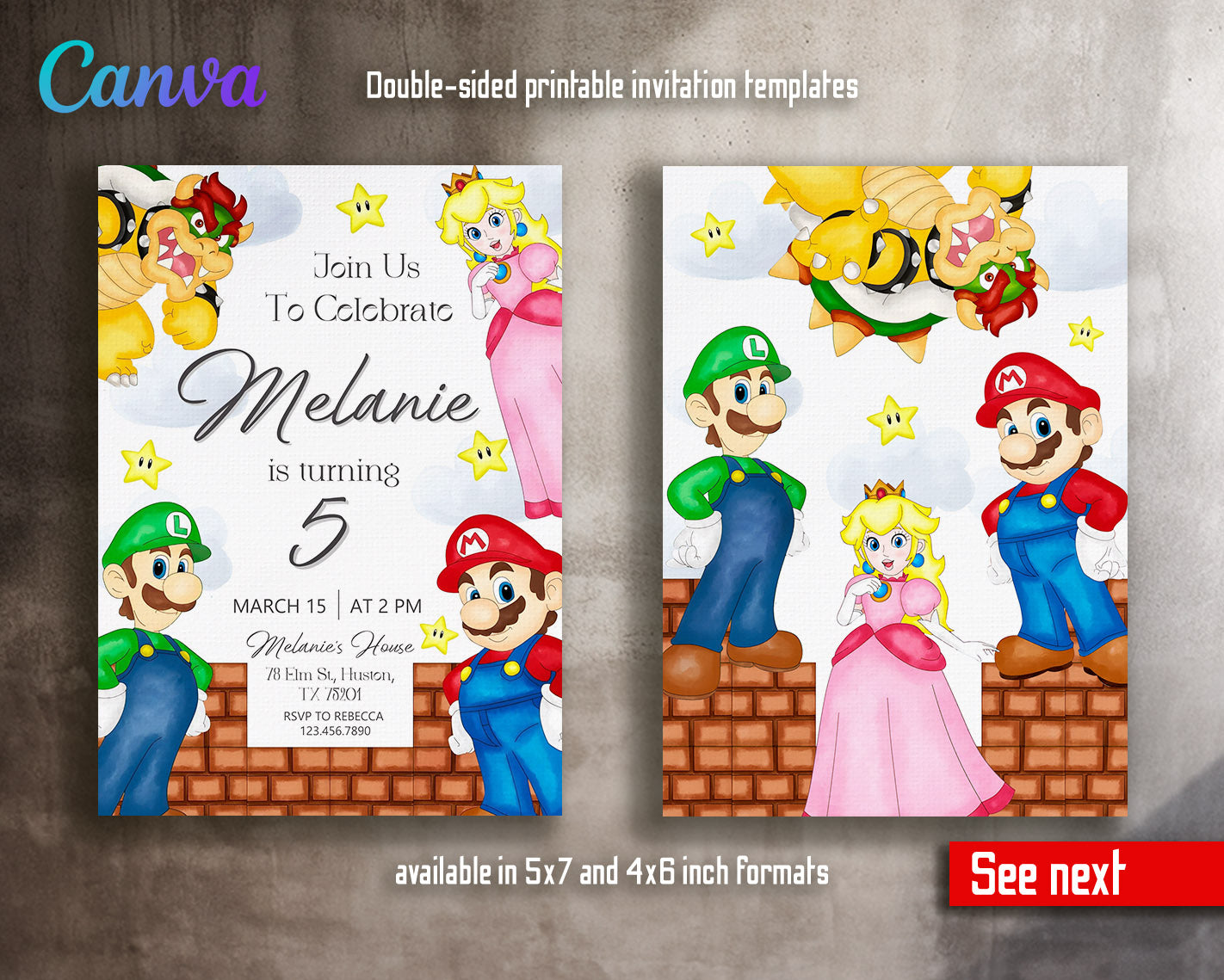 Super Mario Bros  customizable invitation template | Share or Print |  | XE906