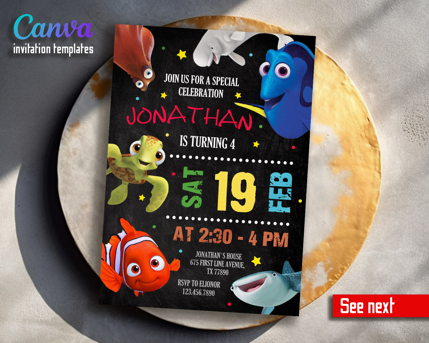 Finding Dory Nemo customizable invitation template | Share or Print |  | ZV109