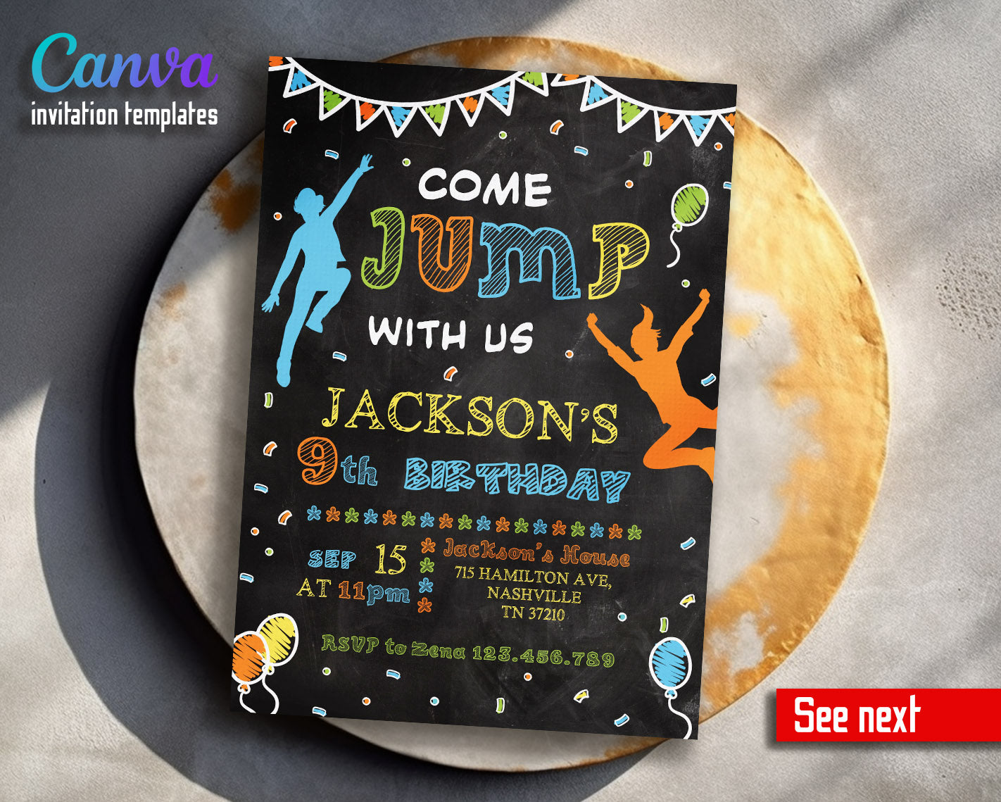 Trampoline Jump Party  customizable invitation template | Share or Print |  | ZL266