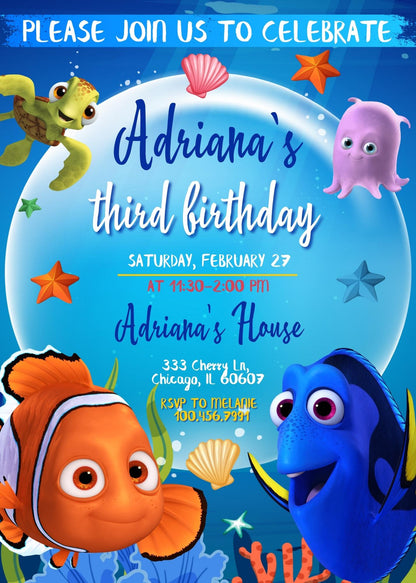 Finding Nemo customizable invitation template | Share or Print |  | RF612