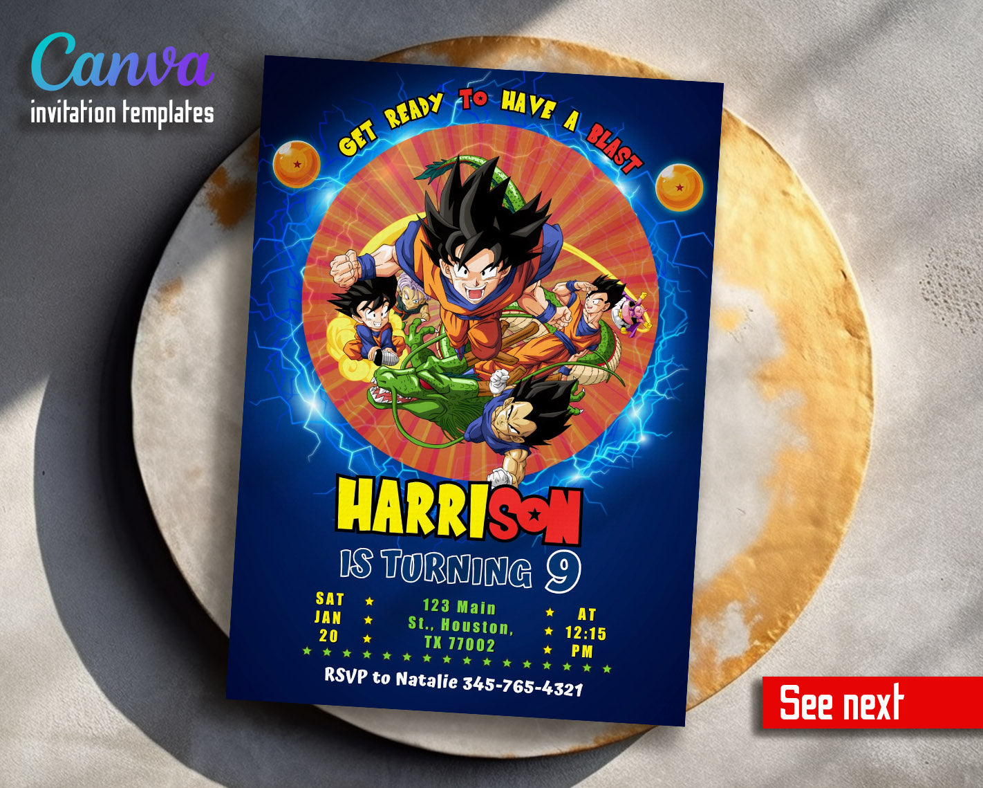 Dragon Ball Z Anime  customizable invitation template | Share or Print | boy | PI918