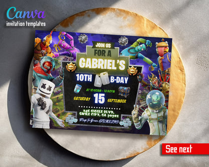 Fortnite gamer customizable invitation template | Share or Print | boy | LZ398