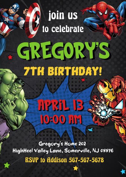 Avengers Marvel Superhero  customizable invitation template | Share or Print | boy | AK835