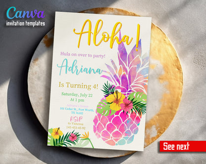 Aloha Luau Party customizable invitation template | Share or Print | girl | PH730