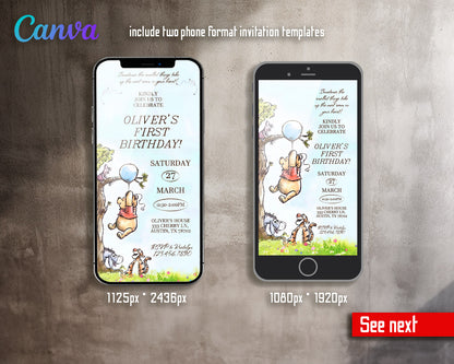 Winnie the Pooh customizable invitation template | Share or Print |  | AF105