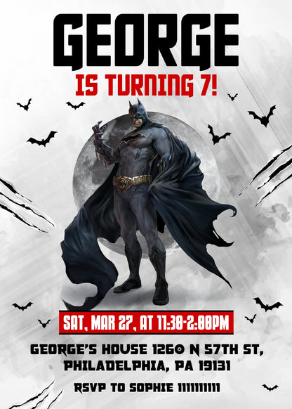 Batman customizable invite template boy | instant download | Share or Print | DA461