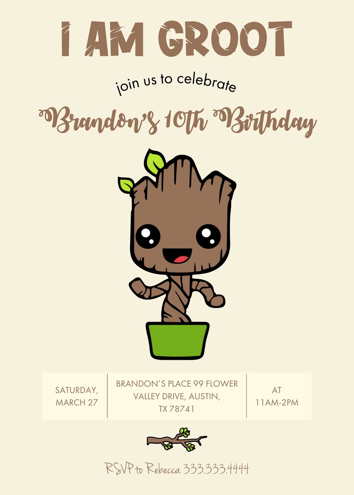 Groot Guardians of the Galaxy Superhero customizable invitation template | Share or Print |  | VD389