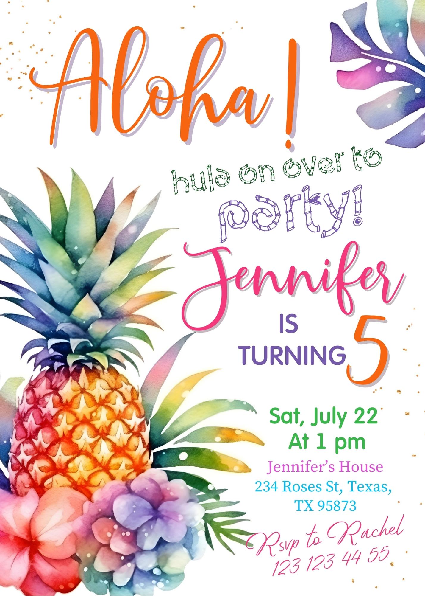 Aloha Luau Party customizable invitation template | Share or Print | girl | QJ525