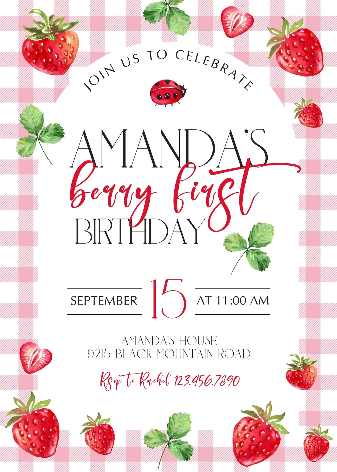 Berry First Birthday customizable invitation template | Share or Print | girl | XY695