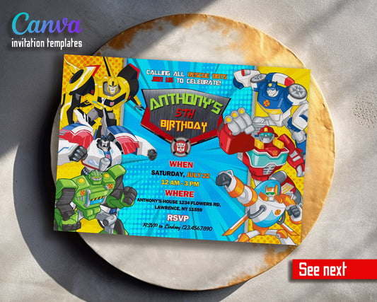 Transformers Rescue Bots  customizable invitation template | Share or Print | boy | DM680