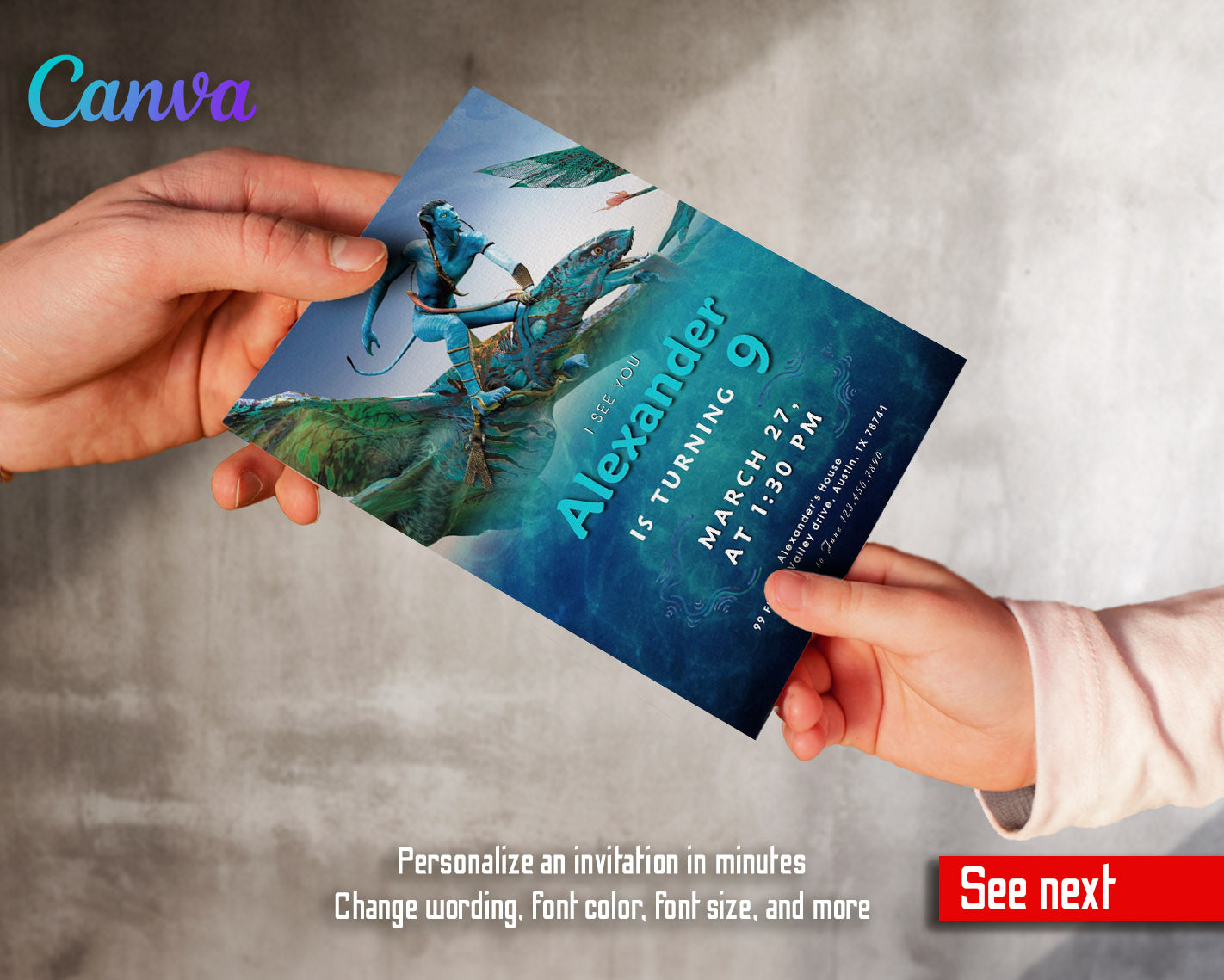 Avatar The Way of Water customizable invitation template | Share or Print |  | YH365