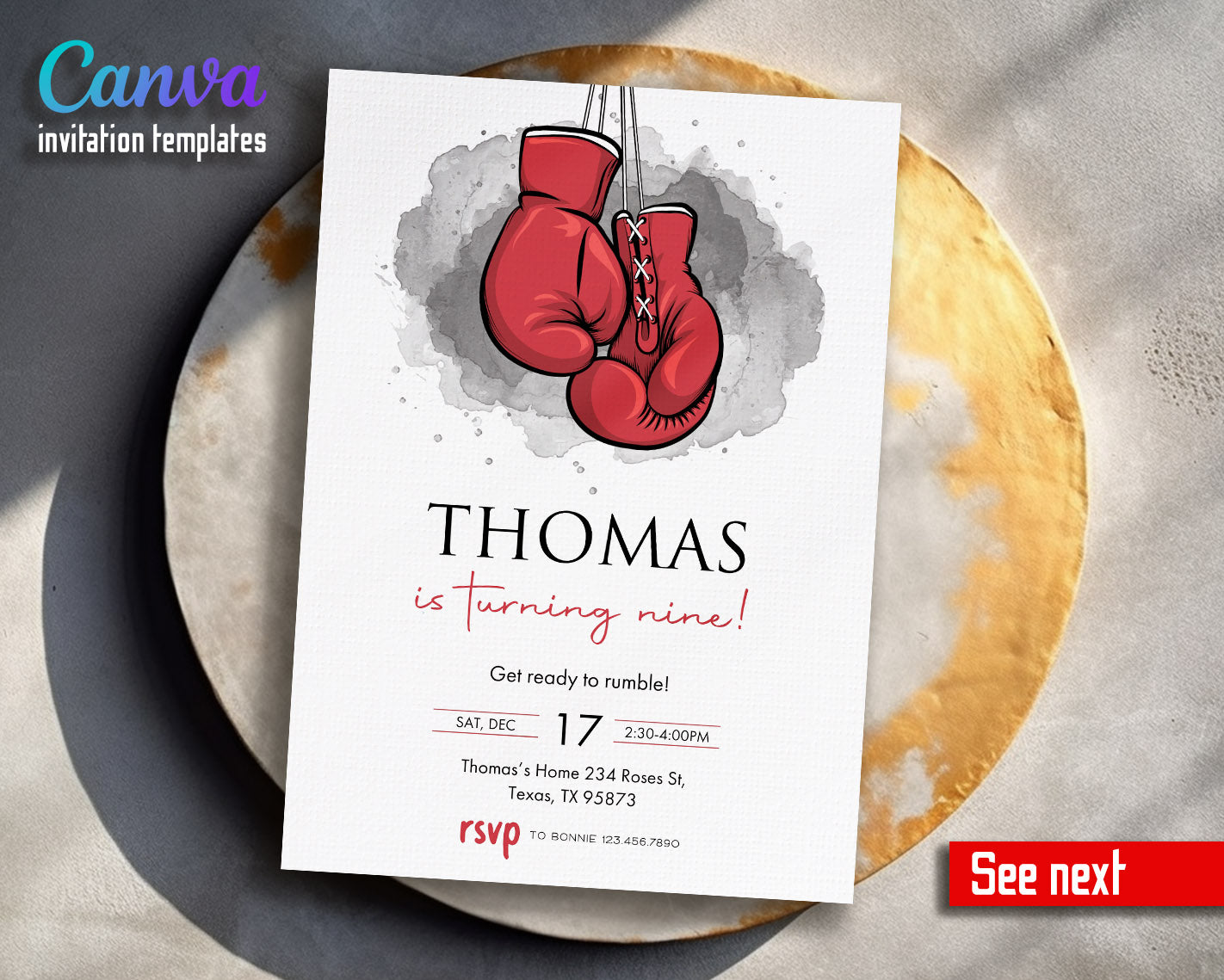 Boxing Fighter customizable invitation template | Share or Print | boy | LQ929