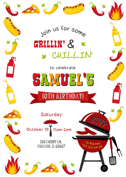 Grill Chill Bbq customizable invitation template | Share or Print |  | QC381