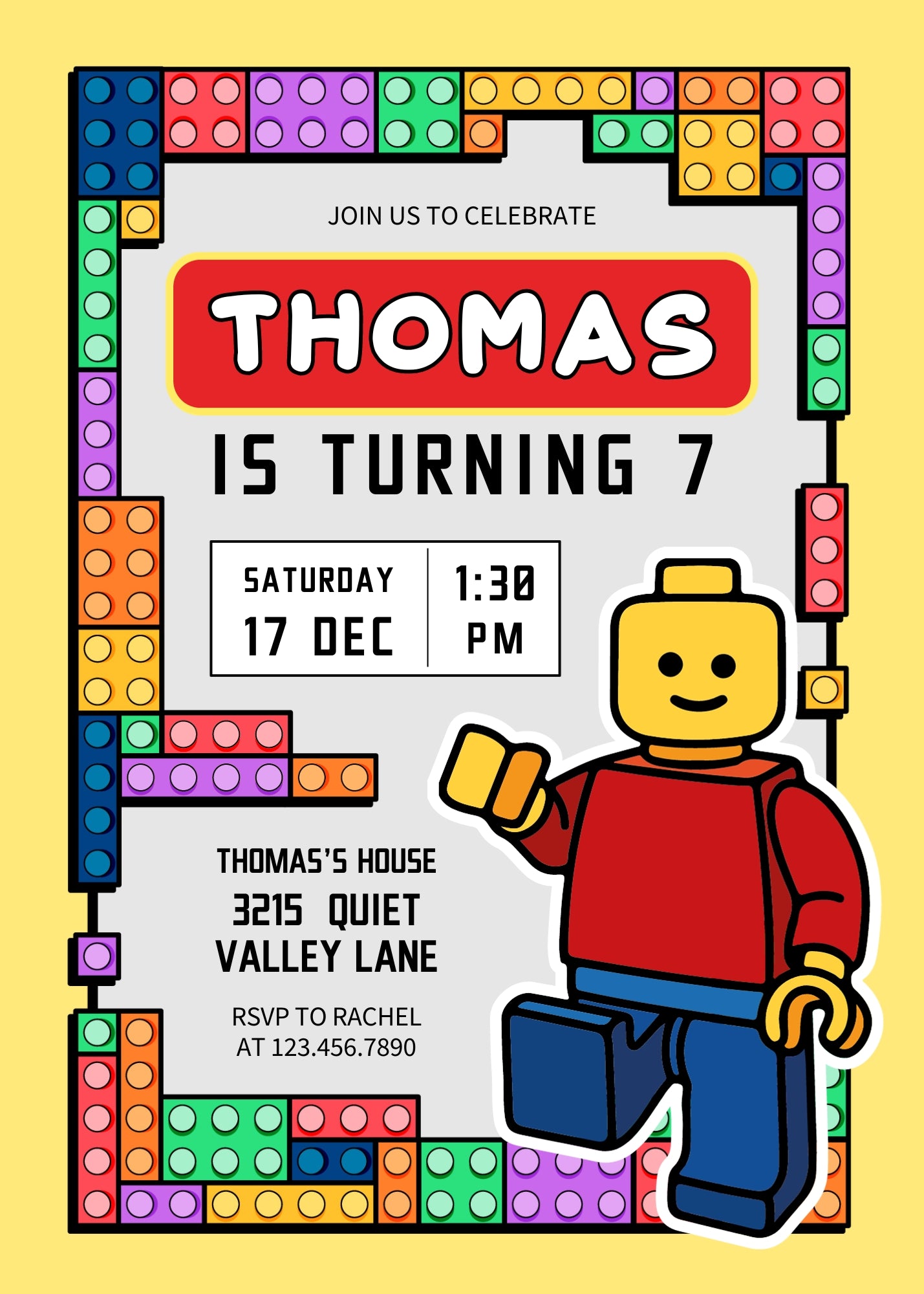 Lego Minifigures  customizable invitation template | Share or Print |  | VD495