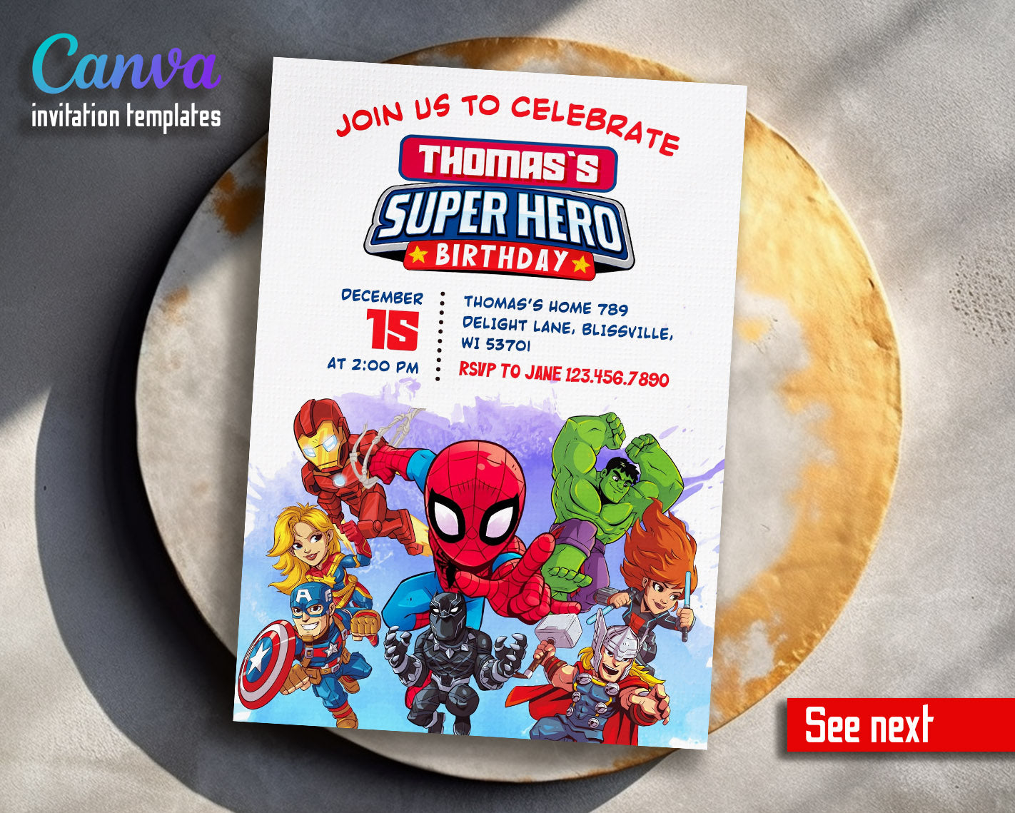 Avengers Marvel Superhero  customizable invitation template | Share or Print | boy | XA274