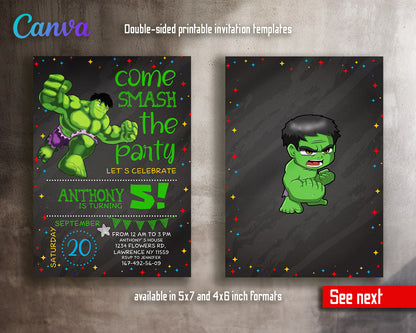 Hulk The Avengers Marvel Superhero customizable invitation template | Share or Print | boy | LB765