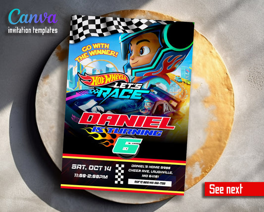 Hot Wheels Let's Race customizable invitation template | Share or Print | boy | DK261