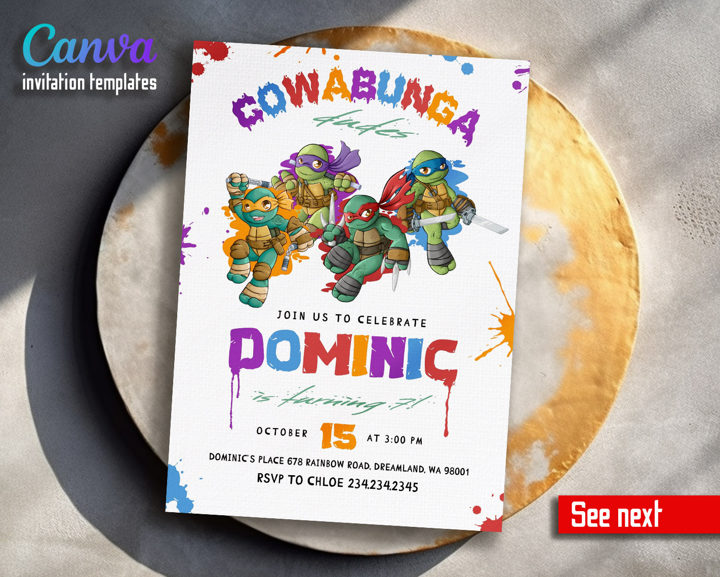 Teenage Mutant Ninja Turtles  customizable invitation template | Share or Print | boy | YY001