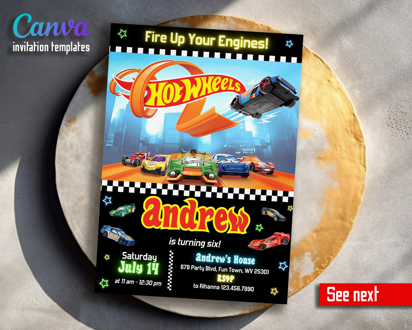 Hot Wheels Racing customizable invitation template | Share or Print | boy | ZA397