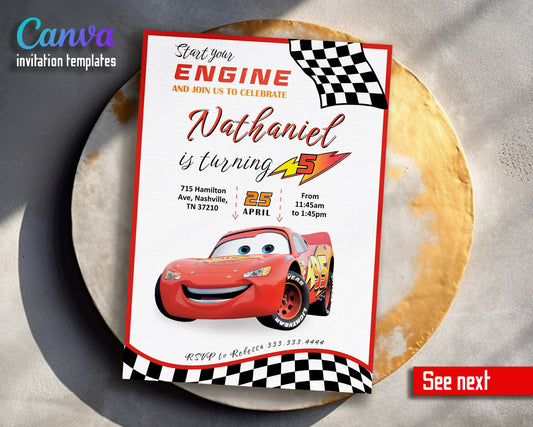 Cars Lightning McQueen customizable invitation template | Share or Print | boy | HG629