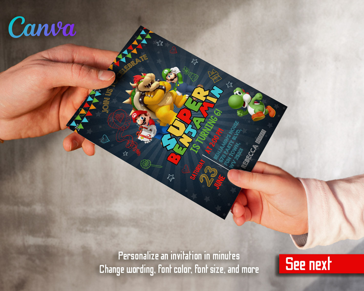 Super Mario Bros  customizable invitation template | Share or Print |  | ZE081